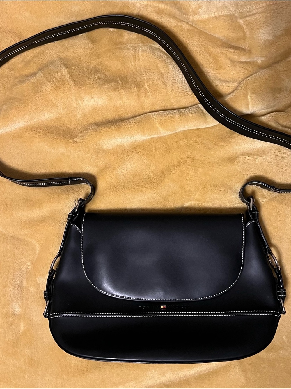 Tommy Hilfiger Black Saddle Crossbody with White Stitching